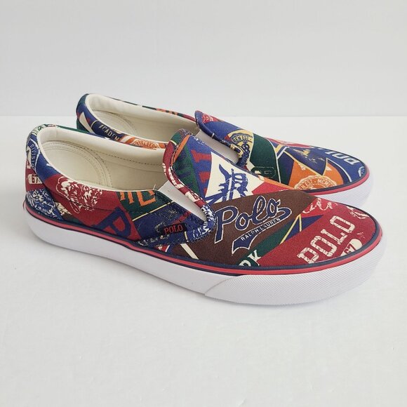 NEW Polo Ralph Lauren Keaton Collegiate Pep Rally Canvas Slip On Shoes Size 9 main image 5